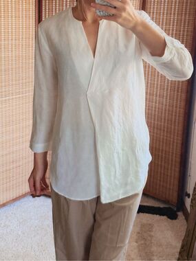 Zara Woman Linen Cross V Neck Top Size XS